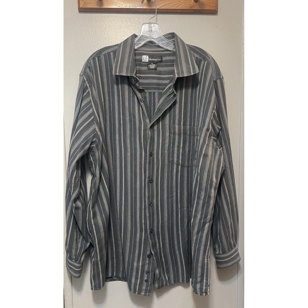 Kilburne And Finch Men's Button-Down Gray Striped Cotton Flannel Shirt 2XL